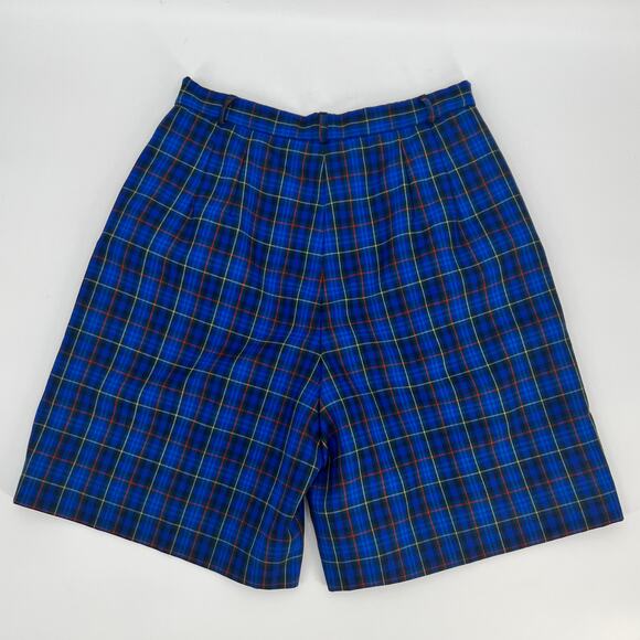Vtg 90s Pendleton Wool Shorts Womens 12 Blue Plaid Tartan Pleated High Waisted - Picture 2 of 10